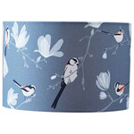 Lorna Syson - Long Tailed Tit Bloom Lampshade, Small - The small Long Tailed Tit Bloom Lampshade was inspired by scenes in the South East of London. With many long walks in large parks in the area, the designer saw flocks of these birds as they flitted among the magnolia trees in the area, and felt the need to capture their beauty for the enjoyment of others. This lampshade is part of the Bloom collection, which celebrates the small wildlife that thrives in the midst of the flowering plants and shrubs that can be found in British parks. Lorna Syson founded her studio in 2009, specialising in home decor that draws its inspiration from the stunning English countryside.