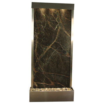 Tranquil River Flush Mount Water Fountain, Green Marble, Stainless Steel