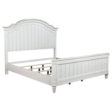 Classic Bed, Nightstand & Dresser With Mirror, Planked Design, Off White, King
