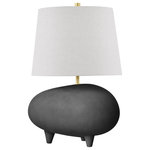 Hudson Valley Lighting - Tiptoe by Kelly Behun Table Lamp, Aged Brass/Matte Black, Gray Linen Shade - Drawing on the spirit of French sculptors of the '40s, Tiptoe is a unique table lamp combining a smooth organic body of ceramic in matte finish, unusual and contemporary, with brass and linen components, classic and traditional. Its eccentric charm makes it a standout accent piece.
