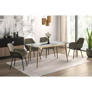 LeisureMod Zayle Dining Table With a 71" Rectangular Top and Gold Steel Base, Light Gray