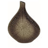 Zelo 11" Decorative Vase, Aluminum, Webbed Design, Bottleneck, Gold