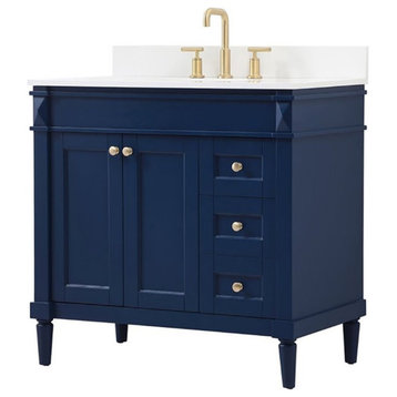 Elegant Decor Bennett 36" MDF Single Bathroom Vanity with Backsplash in Blue