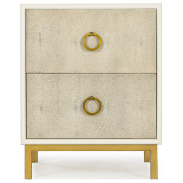 Cream Shagreen Bedside Table With Drawers, Andrew Martin Amanda