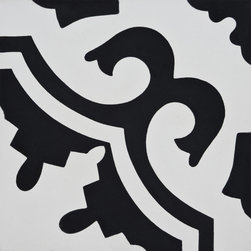 Moroccan Mosaic and Tile House - Tanger Handmade Cement Tile, White/Black, Sample - Wall And Floor Tile