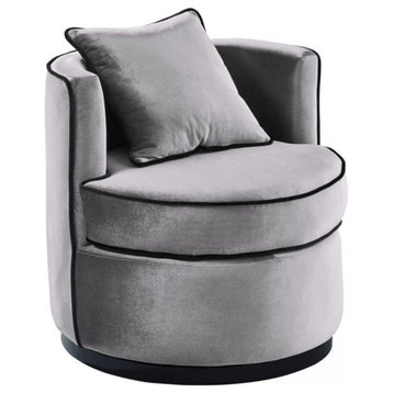Truly Swivel Chair, Gray Velvet and Black Velvet Piping