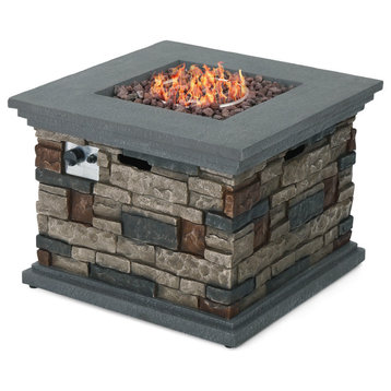 GDF Studio Crawford Outdoor Square Concrete Fire Pit with Tank Holder, Stone