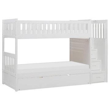 Lexicon Galen Reversible Step Storage Wood Bunk Bed with Trundle Bed in White