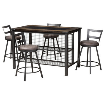 Frauke Industrial Gray Faux Leather Upholstered 5-Piece Pub Set