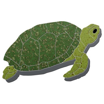 Turtle Sideview Ceramic Swimming Pool Mosaic 9"x5" with shadow, Green