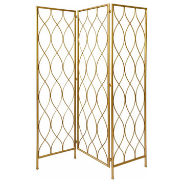 HomeRoots 3 Panel Gold Room Divider With Golden Age Charm