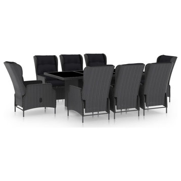 vidaXL Patio Dining Set 9 Piece Chair with Cushions Poly Rattan Dark Gray