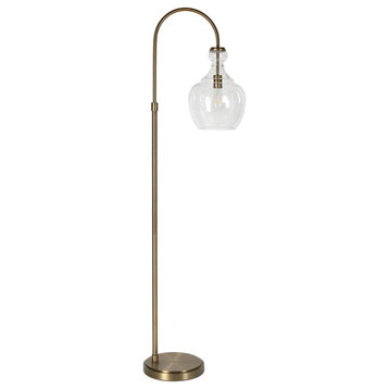 Verona Arc Floor Lamp with Glass Shade in Brass/Seeded