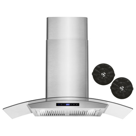36" Ductless Wall Mount Range Hood, Stainless Steel With Soft Touch Control