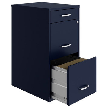 UrbanPro 18" 3-Drawer Modern Metal Organizer File Cabinet in Navy