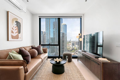Design ideas for a contemporary living room in Melbourne.