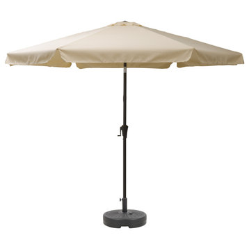 10' Round Tilting Warm White Patio Umbrella, Round Umbrella Base
