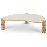 Meridian Furniture - Thor Coffee Table, Natural, 59.5" W x 36" D x 16" H - Unleash the captivating fusion of contemporary design and organic textures with the Thor Coffee Table. This statement piece boasts rich burl veneer legs that intertwine with an MDF base, both adorned with matching burl veneer for a touch of natural opulence. The table's crown jewel is its white resin top, offering a sleek and modern contrast while providing a durable and easy-to-clean surface. More than just visually striking, the Thor Coffee Table is meticulously crafted for lasting functionality.