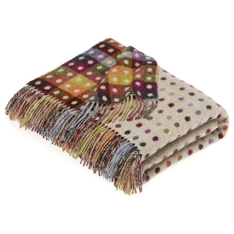 Rainbow Merino Lambswool Multi Spot Beige Throw Blanket