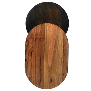 Oval Two-Tone Wood Cheese and Cutting Board, Natural and Walnut