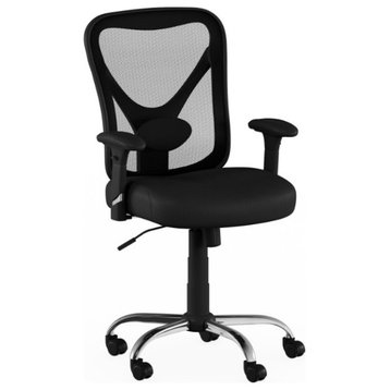 Executive Office Chair, Waterfall Seat With Mesh Back & Adjustable Arms, Black
