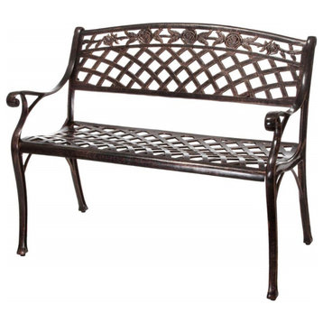 Traditional Patio Bench, Aluminum Construction With Mesh Pattern, Copper