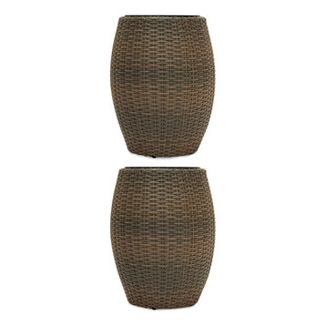 Rattan Effect Oval Planters Set Of 2