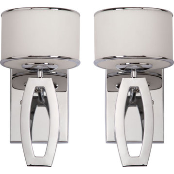 Lenora Drum Sconce (Set of 2) - Etched White Shade, Chrome Lamp