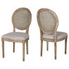 Camilo Wooden Dining Chair With Wicker and Fabric Seating, Set of 2, Beige/Natural