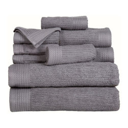 10-Piece Ribbed Egyptian Cotton Towel Set in Silver - Bath Towels