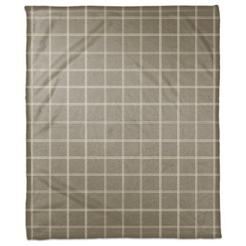 Taupe and White Check 50x60 Coral Fleece Blanket