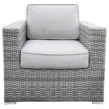 Living Source 33" Wicker / Rattan Tufted Polyester Armchair and Ottoman in Gray