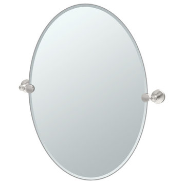 Glam Frameless Oval Mirror, Satin Nickel, 26.5"