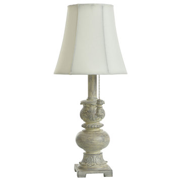 Trieste Accent Table Lamp-Grey/Beige/Cream, Off-White Softback Bell