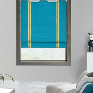 QYBHF749 High Quality Chenille Blue Custom Made Roman Blinds For Home Decoration