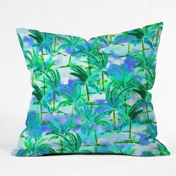 Amy Sia Palm Tree Blue Green Throw Pillow, 16"x16"