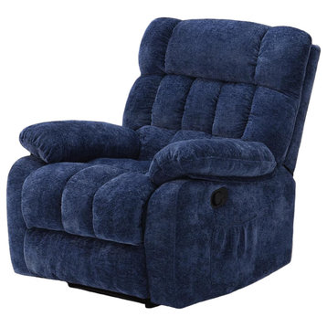 Ergonomic Recliner, Extra Padded Seat With Grid Tufting & Pillowed Arms, Blue