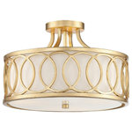 Crystorama - Crystorama 285-GA 3 Light Semi Flush in Antique Gold with Silk - The handsome Graham collection designed by Libby Langdon features beautiful metal circular framework. This fixture is just as stunning when you see it from below as it is when you see it head on. The chic interlocking circle pattern allow the intricate metal work to really shine. The light and airy feeling the Graham evokes can accompany any design and be used in any room.