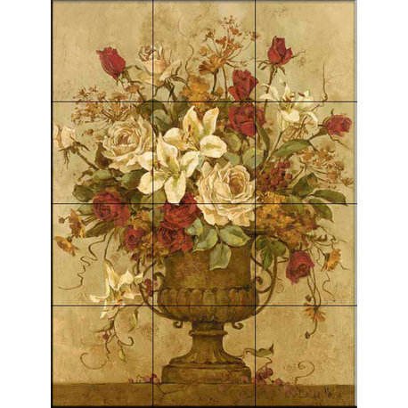 Tile Mural, Floral Reflections I by Barbara Mock