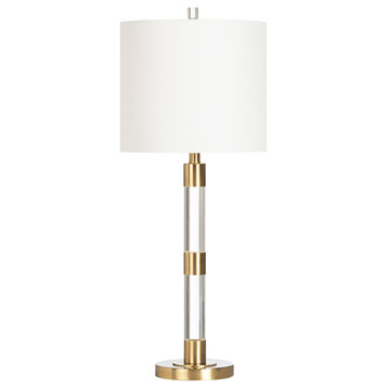 Winslet Metal Table Lamp with Nightlight with White Linen Shade
