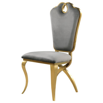 Leona Velvet Royal Dining Chair With X-Shaped Legs, Set of 2, Grey/Gold
