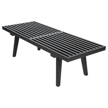 LeisureMod Mid-century Modern Inwood 4' Slat Platform Wooden Bench, Black