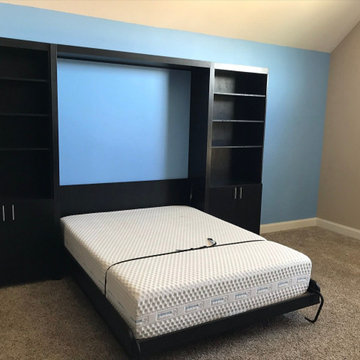 Custom Built Vertical Queen Murphy Bed with Cabinets & Shelving - Black Finish