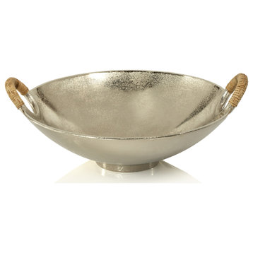 Skanor  Aluminum Bowl with Rattan Wrapped Handles