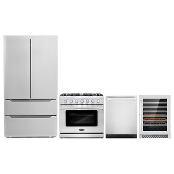 4-Piece, 36" Gas Range, Dishwasher, Refrigerator and 48 Bottle Wine Cooler