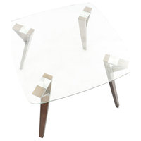 LumiSource Folia Dining Table, Walnut, Walnut, Clear Glass