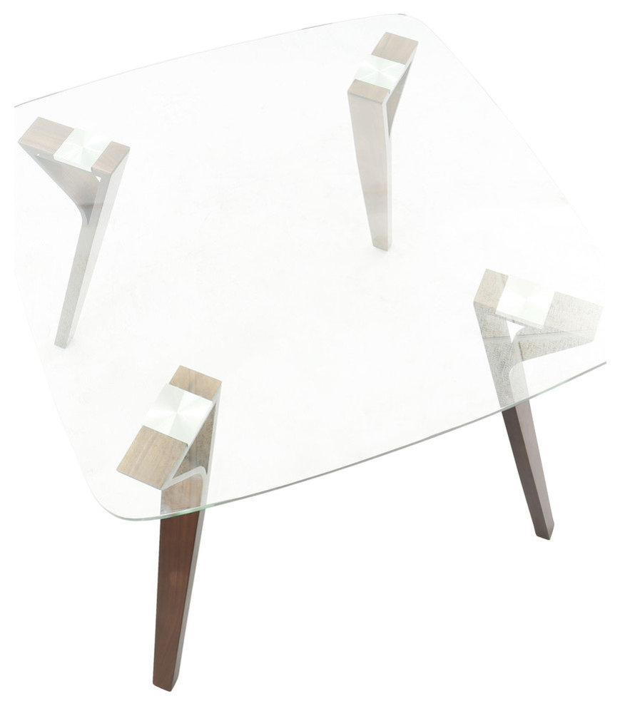 LumiSource Folia Dining Table, Walnut, Walnut, Clear Glass