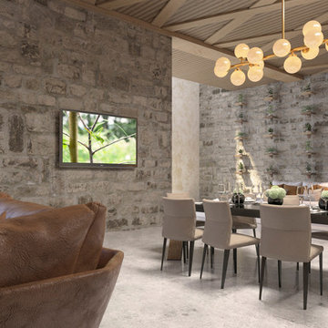 Интерьер гостиной-столовой в натуральных коричневых тонах