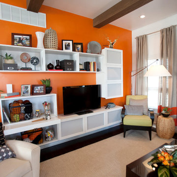 Modern Living Room with Faux Wood Beams