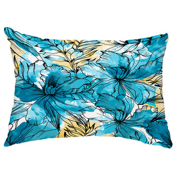 Zentangle 14"x20" Floral Decorative Outdoor Pillow, Teal